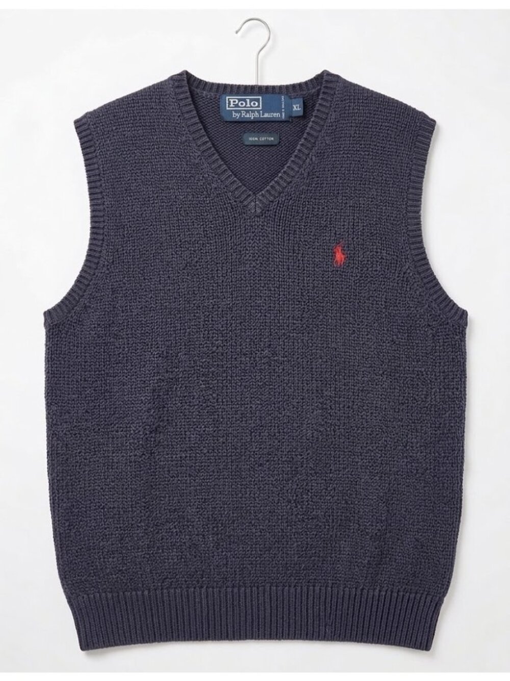 Polo Ralph Lauren Mens XL Blue 100% Cotton Knit V-Neck Sweater Vest Logo